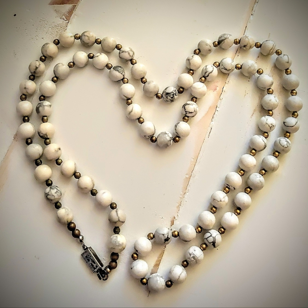 Long Vintage Howlite Beaded Necklace